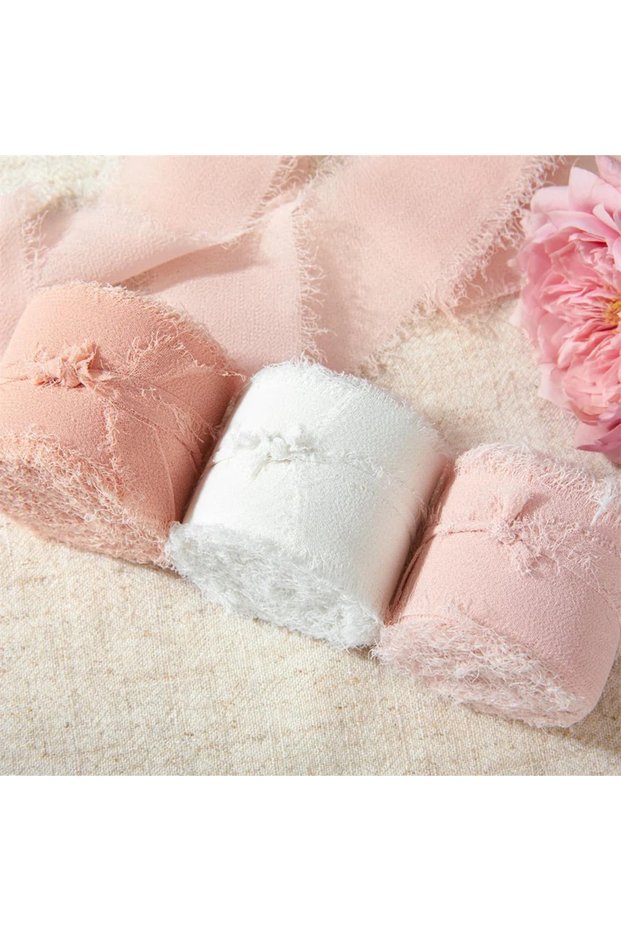 5m 3Roll 106 3Roll/5m Handmade Frayed Edged Satin Chiffon Silk Ribbon Wedding Invitation Cards Wrapp