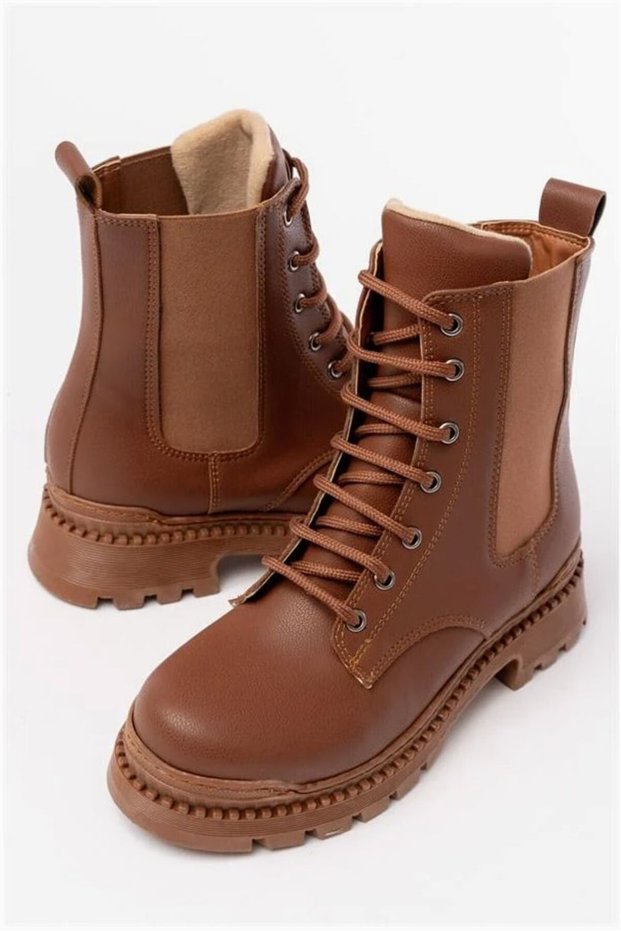Women's Supported Flat Elastic Heeled Lace-Up Boots