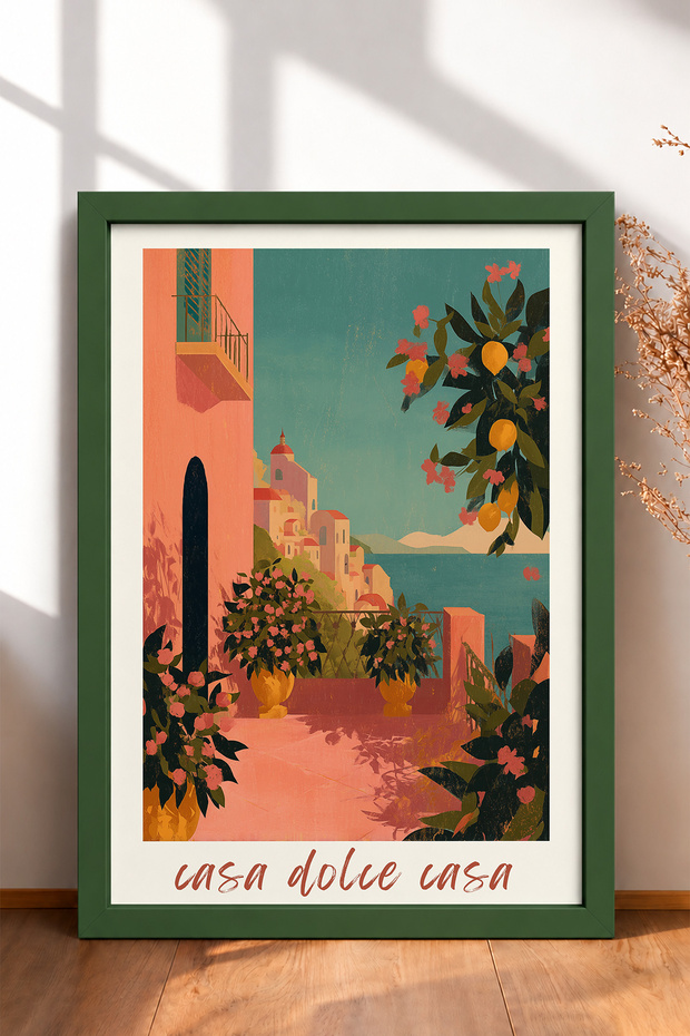 Casa Dolce Casa Written Sea Terrace Framed Painting Italy Poster Living Room Kitchen Wall Decor Itn045
