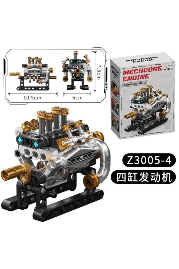 no box Z3005-4 V8 Engine, MOC Mini Engine,8-Cylinder Turbocharged Engine, Building Mechanical Set fo