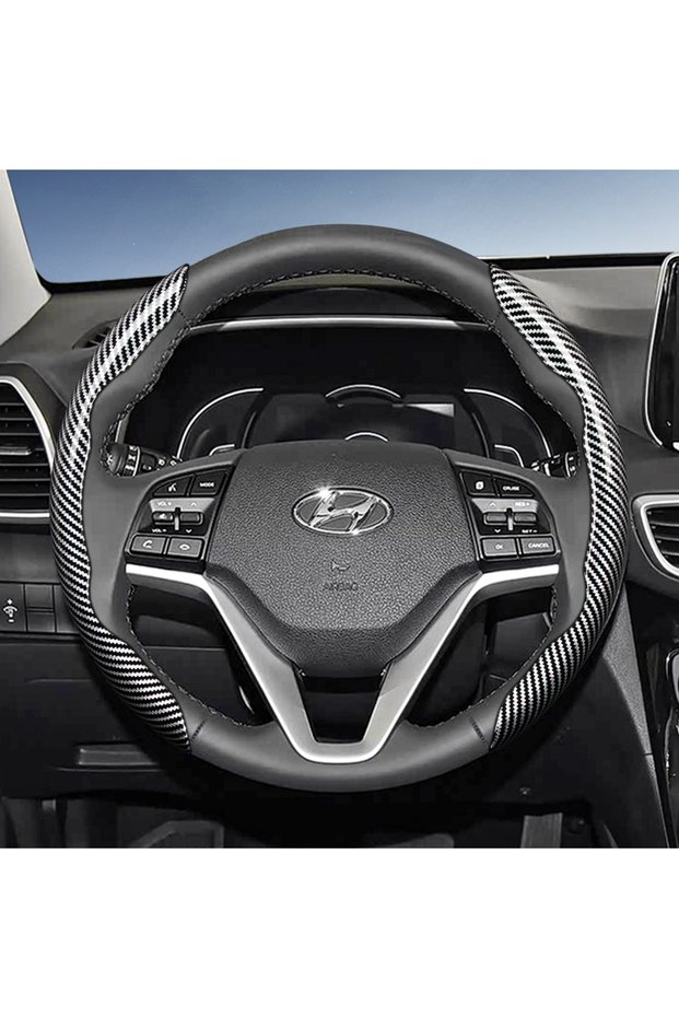 Silver Round 2Pc Suitable for Hyundai Carbon Fiber Texture Steering Wheel Cover with Segmented Quick