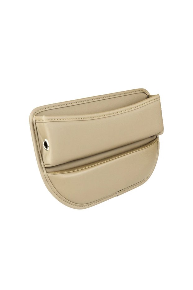 Beige 1pcs Leather Car Seat Gap Organizer Multifunction Console Crevice Filler Side Storage Box Car