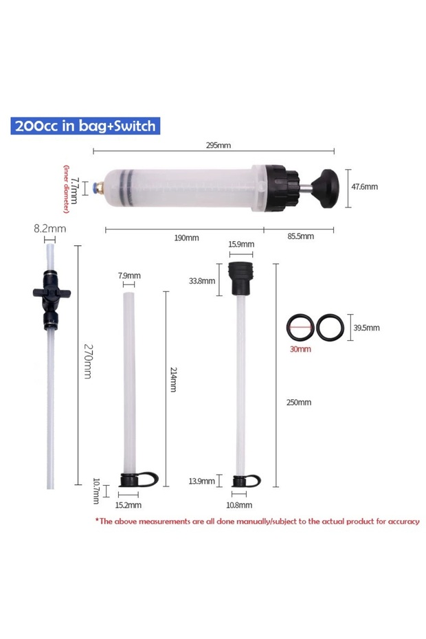 200cc Set 2 200/500cc Car Oil Change Brake Auto Syringe with Hose Manual Fuel Suction & Filler Fluid