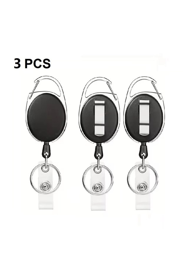 3 PCS Retractable Badge Reel Holders, Metal Heavy Duty With Carabiner Belt Clip And Key Ring For ID