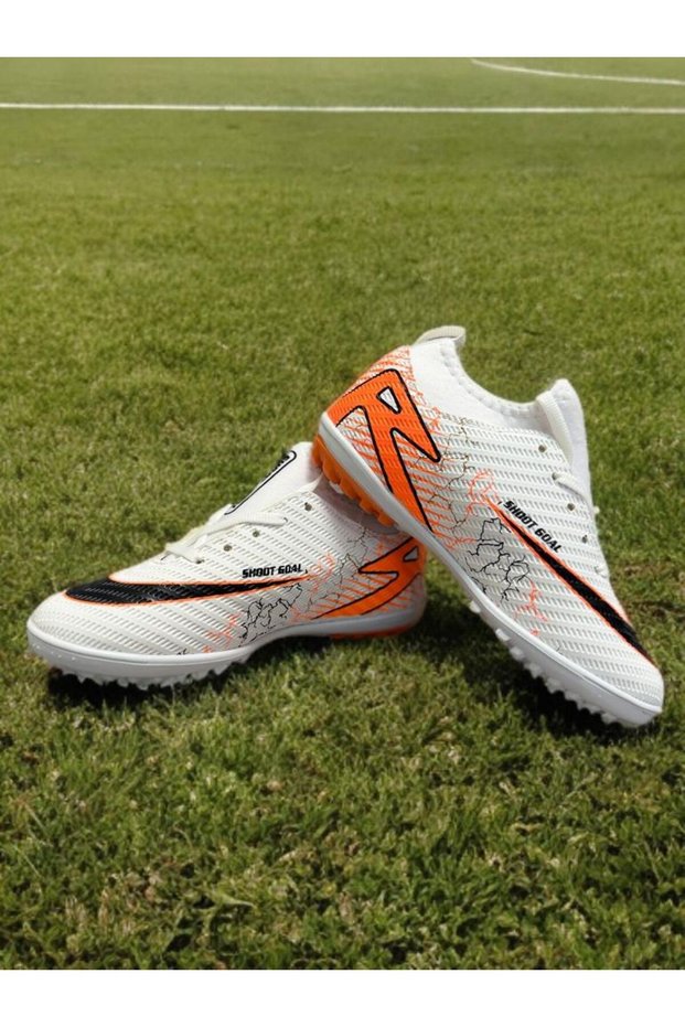 Boys' Football Shoes with Crampon Socks for Artificial Turf (White-Orange)--Filet-Garson