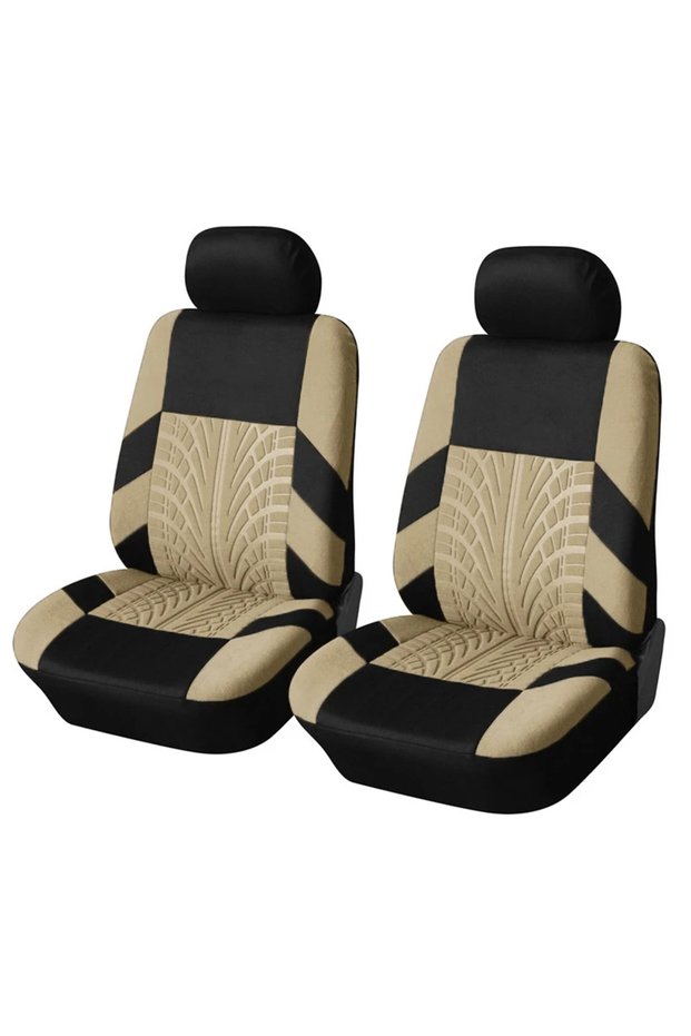 BEIGE 2PCS Front Car Seat Cover Universal Motors Seat Cover Automotive Interior