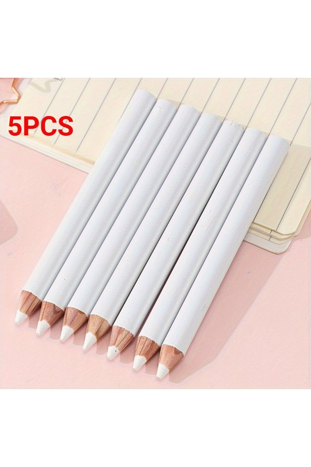 5pcs White Chalk Marking Pencils , Comfortable Design - for Sewing, Fabric Work, Dressmaking,And Qu
