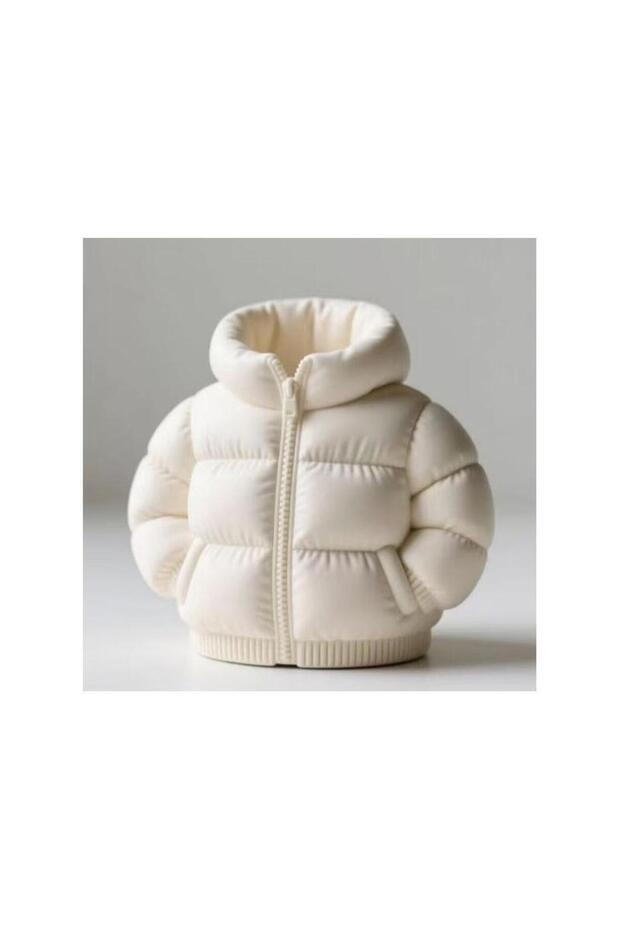 1PC-White 3D Puffer Jacket Shape Pen Holders,Cute Creative Stand-Up Storage Pen Pouch for Desk & Off