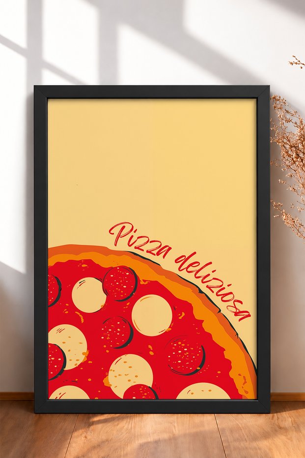 Pizza Deliziosa Written Pepperonili Pizza Framed Painting Italy Poster Wall Decor Itn030