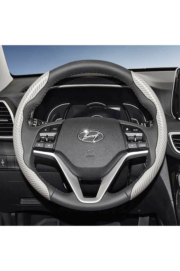 White Round 2Pc Suitable for Hyundai Carbon Fiber Texture Steering Wheel Cover with Segmented Quick-