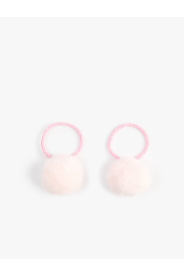 Set of 2 Elastic Hair Clips with Pom Poms