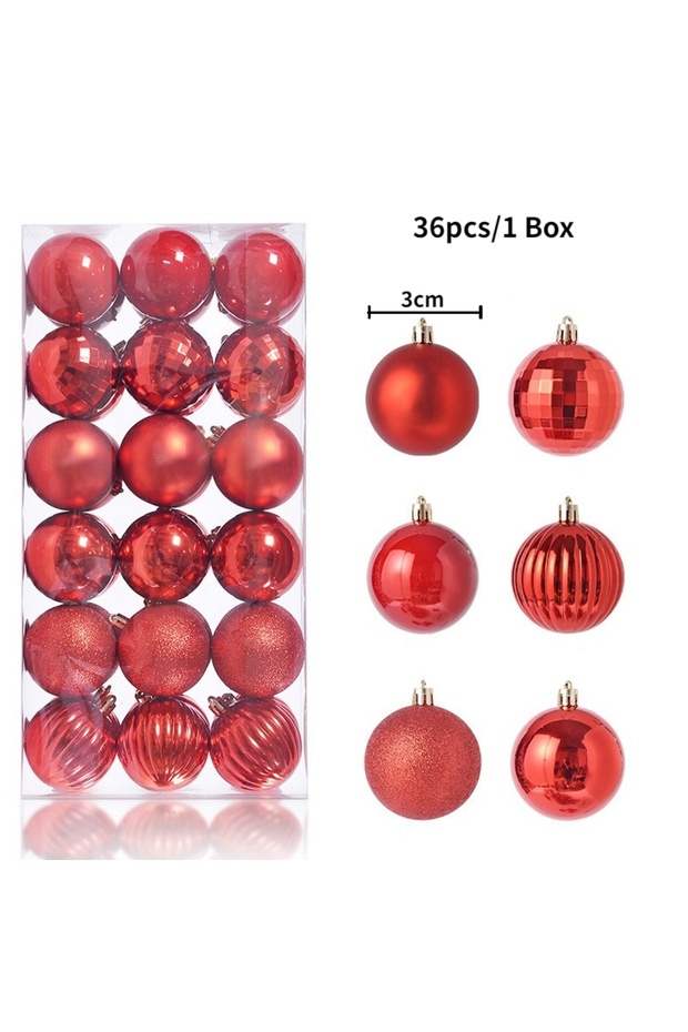 3cm 36pcs Red 24/36Pcs Merry Christmas Ball Hanging Christmas Tree Decoration for Home Indoor Decor