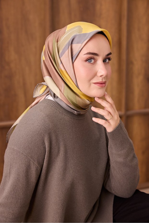 Twill Silk Scarf Painterly Green