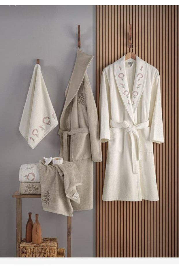 6 Piece 3D Embroidered Premium Bamboo Family Bathrobe Set (Contains 70% Bamboo Fiber)