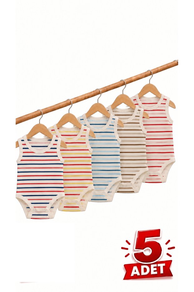 5-Piece Striped Strappy Baby Bodysuit Cotton