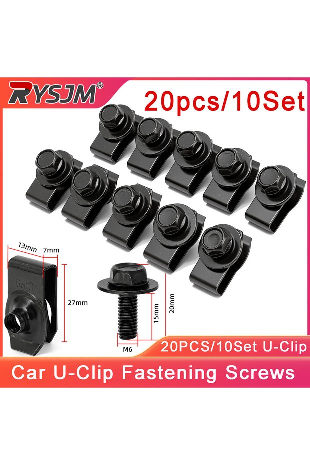 20PCS Car Fender Bumper Buckle U-shaped Clips M6 U-nut Fastener Clips Bolts Screw Rivet Screws Clips
