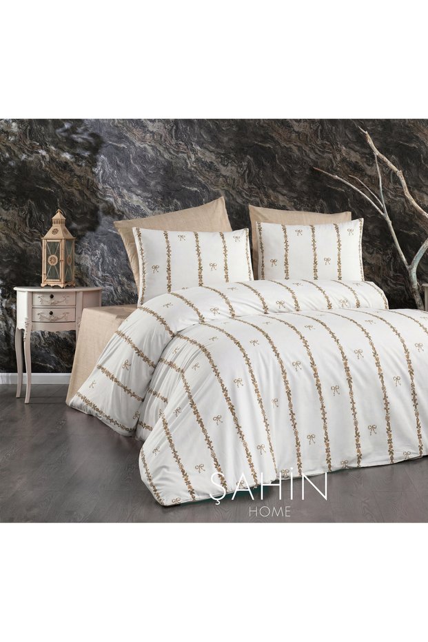Brown Bow Floral Duvet Cover Set Single Duvet Cover Set with Elastic Fitted Sheet