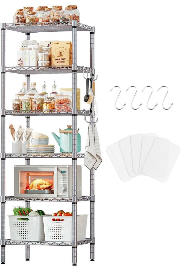 6-Tier Metal Shelving Unit,Adjustable Wire Shelving Unit(Silver)