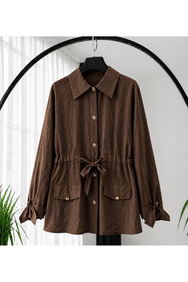 Tie-Waist Double Pocket Shirt - 5361 - Bitter Brown