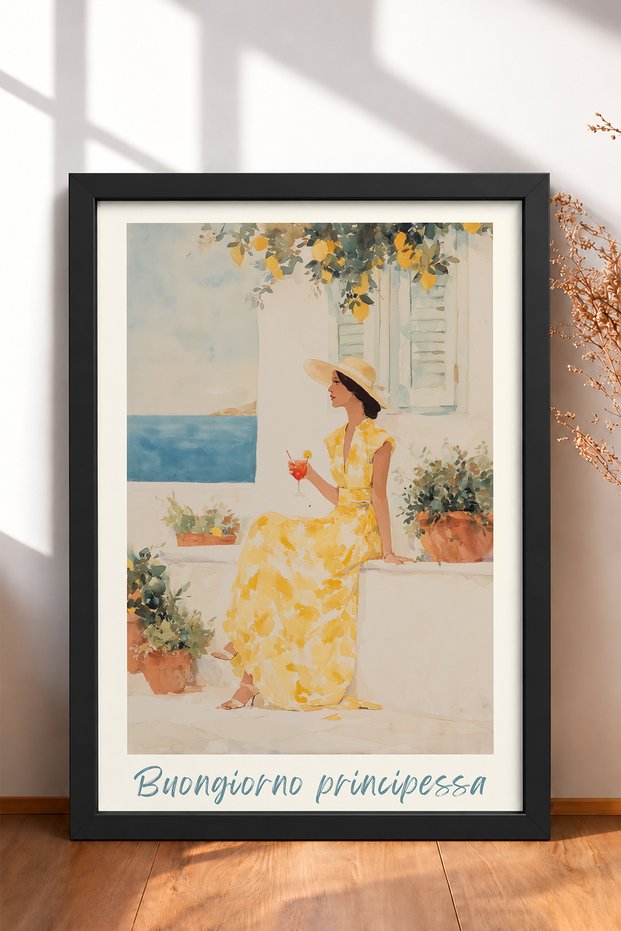 Buongiorno Principessa Terasta Women Framed Painting Italy Poster Living Room Kitchen Wall Decor Itn063