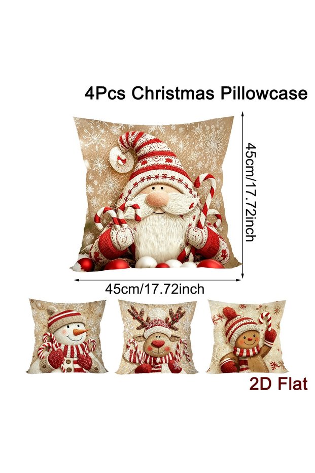 4pcs 4pcs Christmas Throw Pillow Covers Gnome Gingerbread Man Cushion Covers Christmas Decoration fo