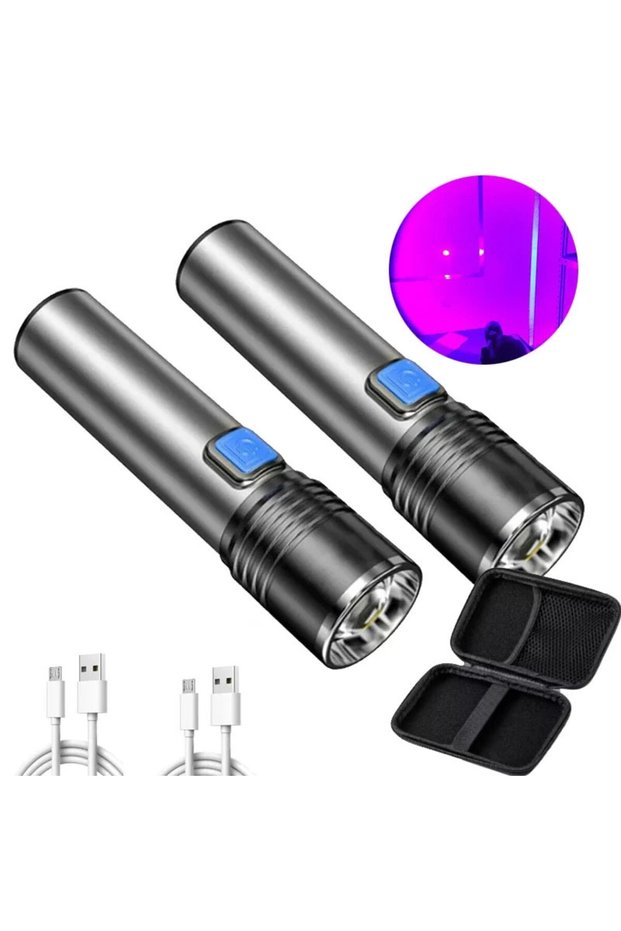 A-2PCS-BAG 395nm UV Flashlight Blacklight Zoomable USB Rechargeable UV Light Ultraviolet Fla