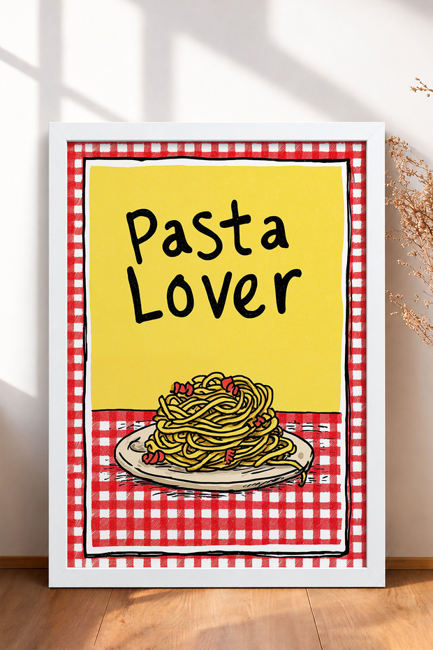 Pasta Lover Written Spaghetti Plate Framed Painting Italy Poster Living Room Kitchen Wall Decor Itn085