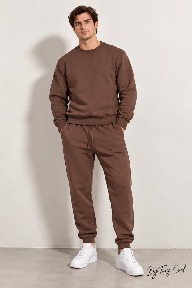 Men's Tracksuit Set Regular Fit Crew Neck 3 Threaded Yarn Sweatshirt and Jogger Pants