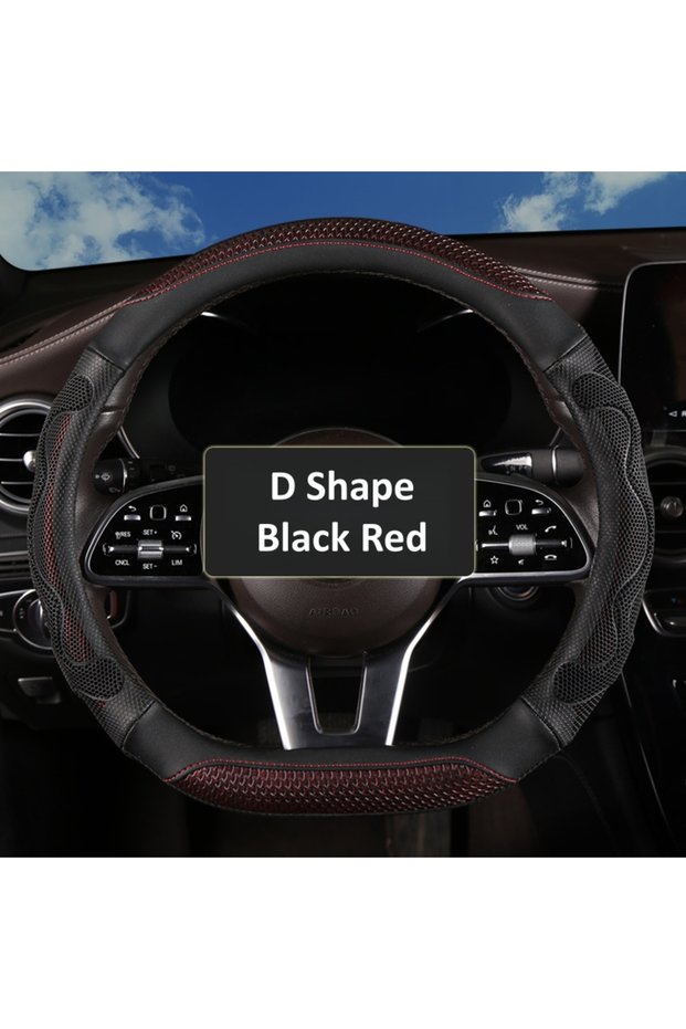 D Shape Black Red New Three-dimensional Honeycomb D Shape Steering Wheel Cover Durable Leather Cover
