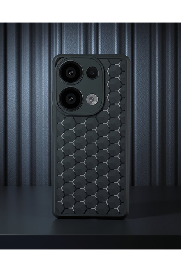 غطاء حماية من السيليكون على شكل قرص العسل لهاتف Xiaomi Redmi Note 13 Pro 5G - أسود
