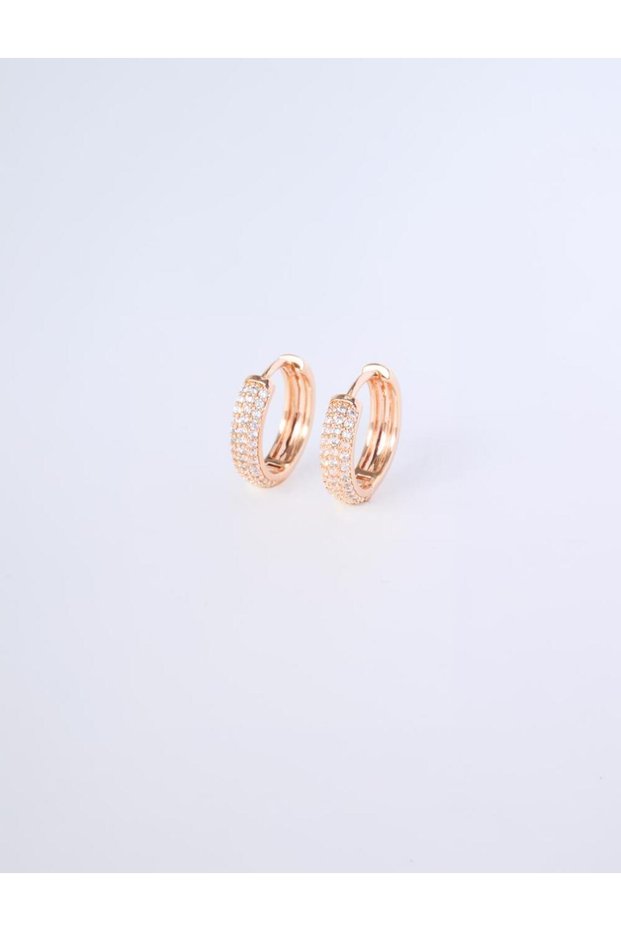 Gold Color Stone Detailed Minimal Hoop Earrings