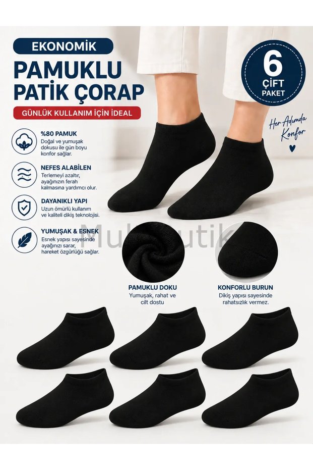Economical Cotton Plain Booties Socks – 6 Pairs-Black