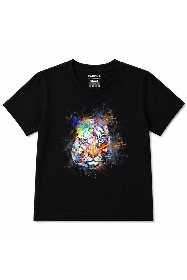 Color Splash Tiger - Abstract Watercolor Art Graphic Print Kids T-Shirt