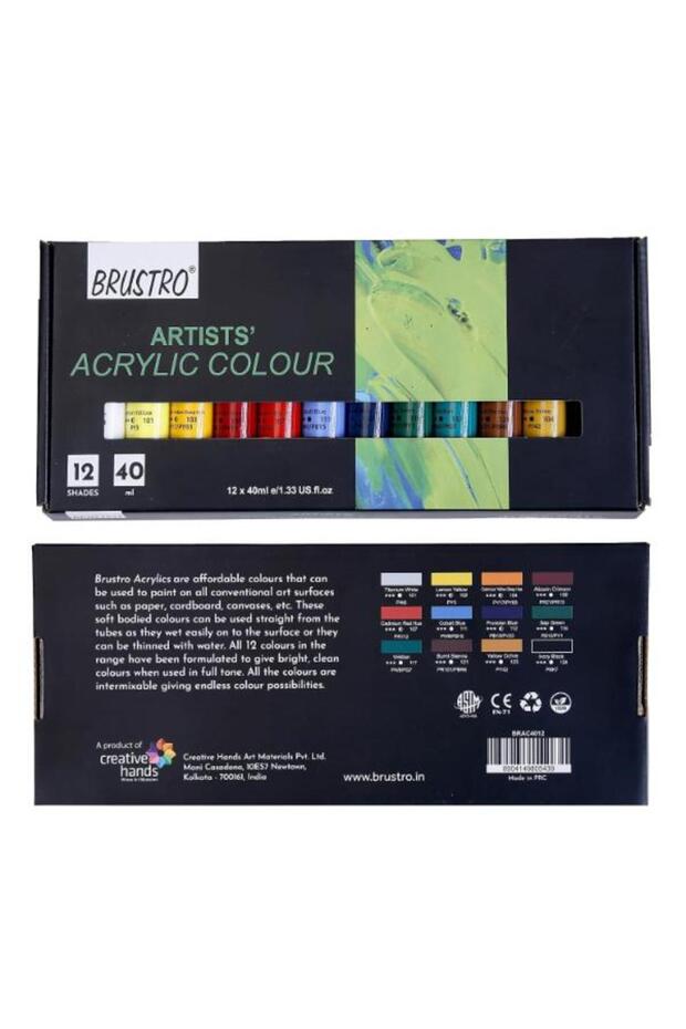 Artists’ Acrylic Colour Paint Set - 12 x 40ml Tubes