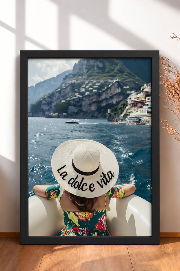 La Dolce Vita Hat and Floral Dress Framed Painting Italy Poster Wall Decor Itp001