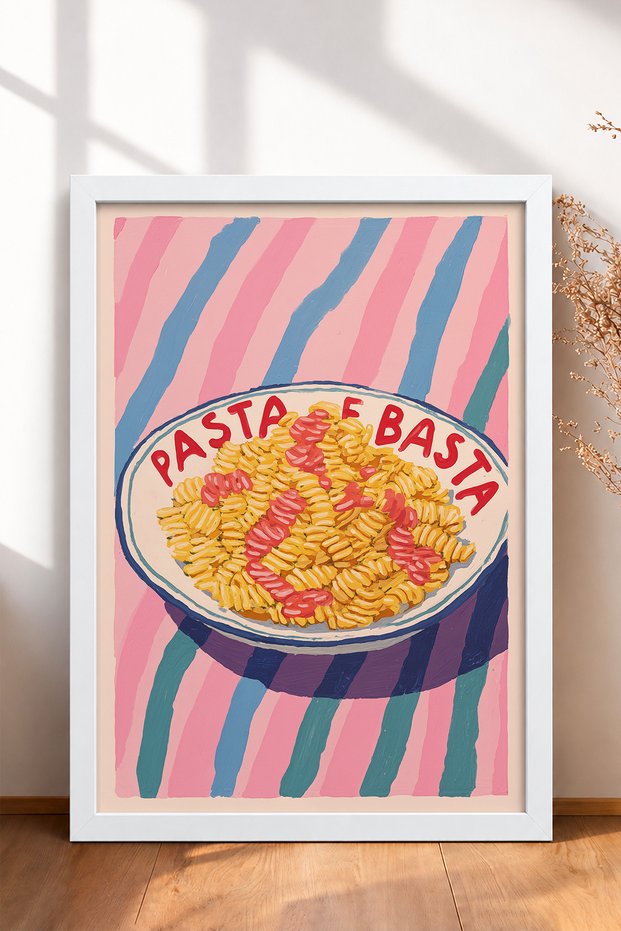 Pasta E Basta Written Twisted Pasta Framed Table Italy Poster Living Room Kitchen Wall Decor Itn086