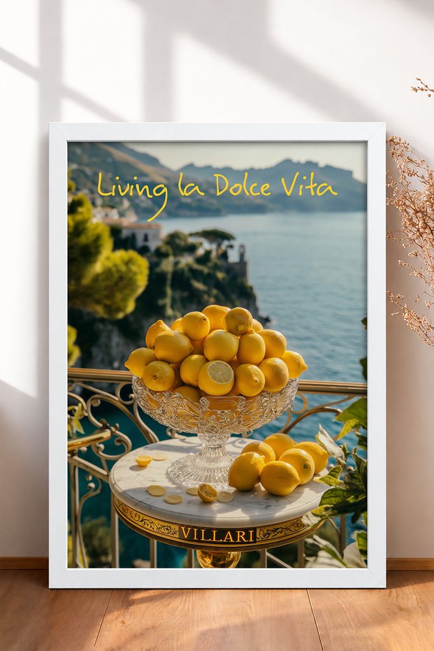 Living La Dolce Vita Crystal Lemon Framed Painting Italy Poster Wall Decor Itp007