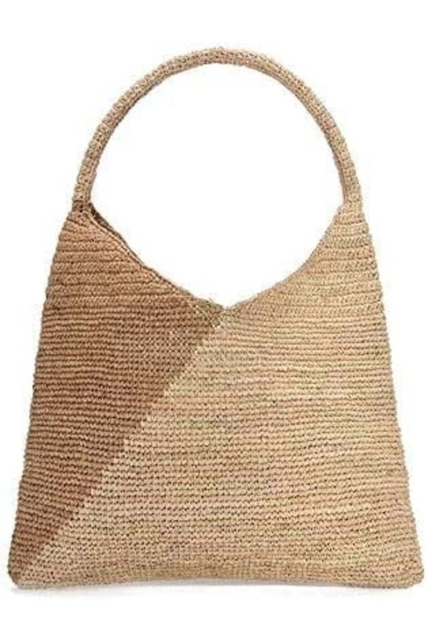 Straw Bag - Two-Color Knitted Design Shoulder and Arm Bag