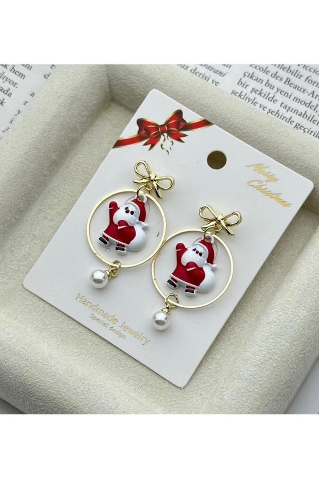 Christmas Father Christmas Pendant Pearl Earrings