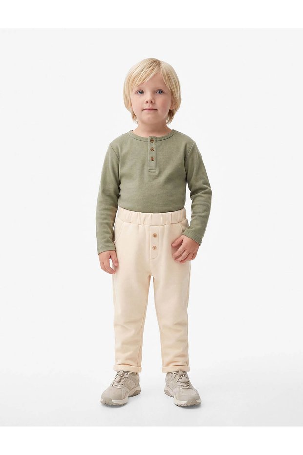 Beige Baby Boy Sweatpants with Ribbon 7Wmb40007Tk