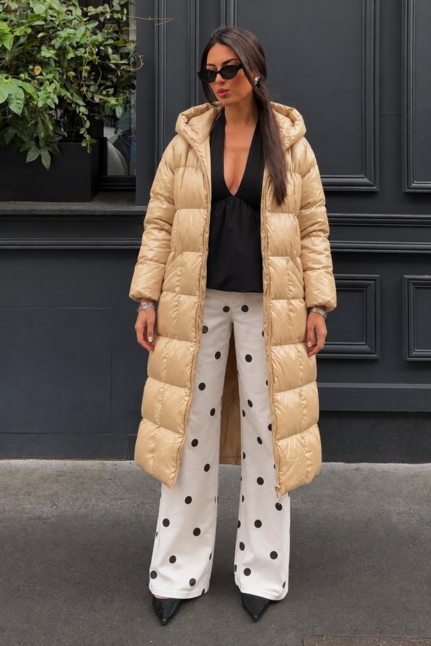 Women's Hooded Long Stylish Gold Inflatable Coat