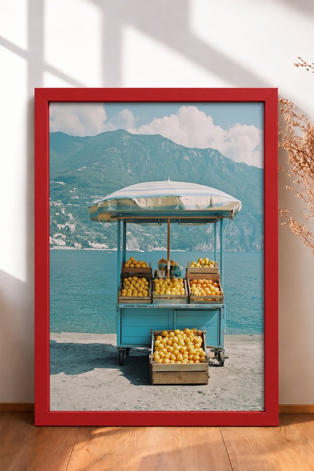 Lemon and Orange Countertop on Beach Framed Painting Italy Poster Living Room Kitchen Wall Decor Itn119