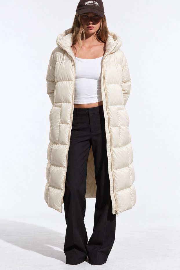 Women's Hooded Long Seasonal Gray Puffer Coat