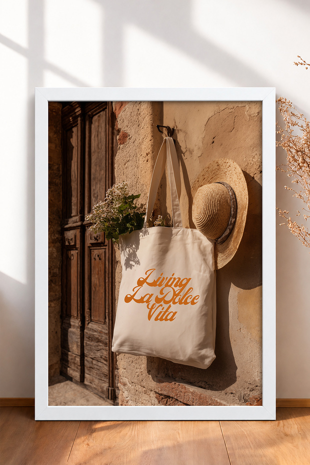Living La Dolce Vita Written Cloth Bag Framed Painting Italy Poster Wall Decor Itn115