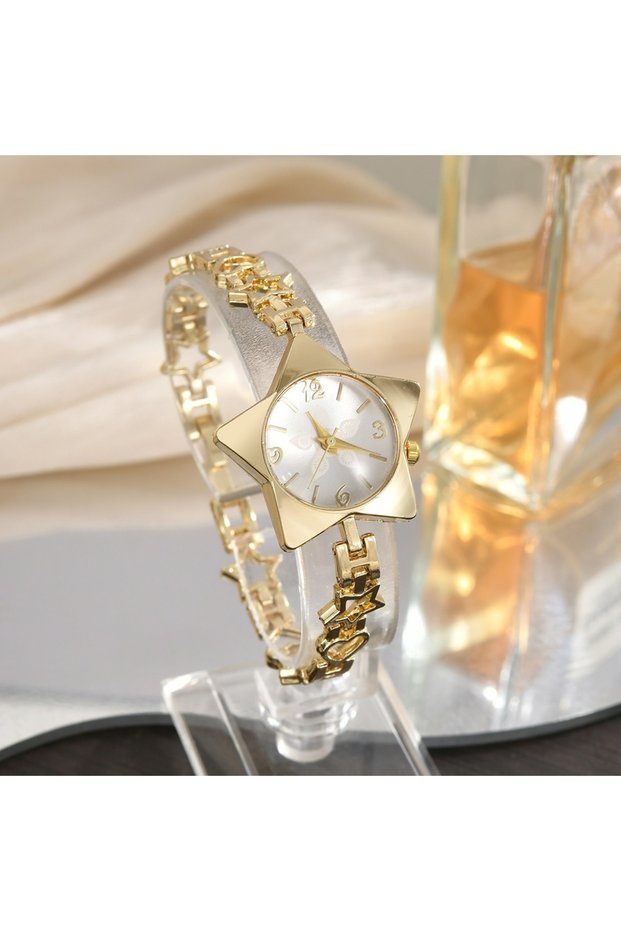 Golden White Alloy Women Watch Quartz Movement Adjustable Ladies Bracelet Watch Creative Style Elega