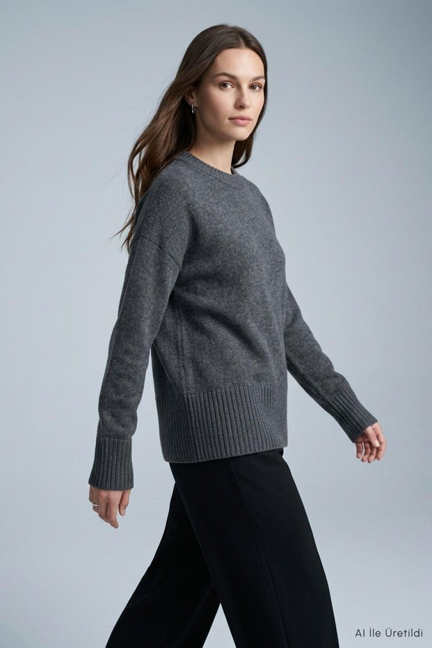 Crew Neck Oversize Knitwear Sweater 2521 Anthracite