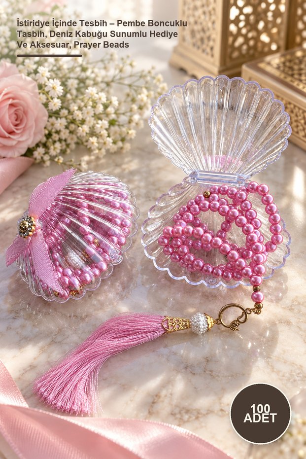 100 Prayer Beads in Oyster Shell – Pink Beaded Prayer Beads, Gift and Accessory with Sea Shell, Prayer Beads