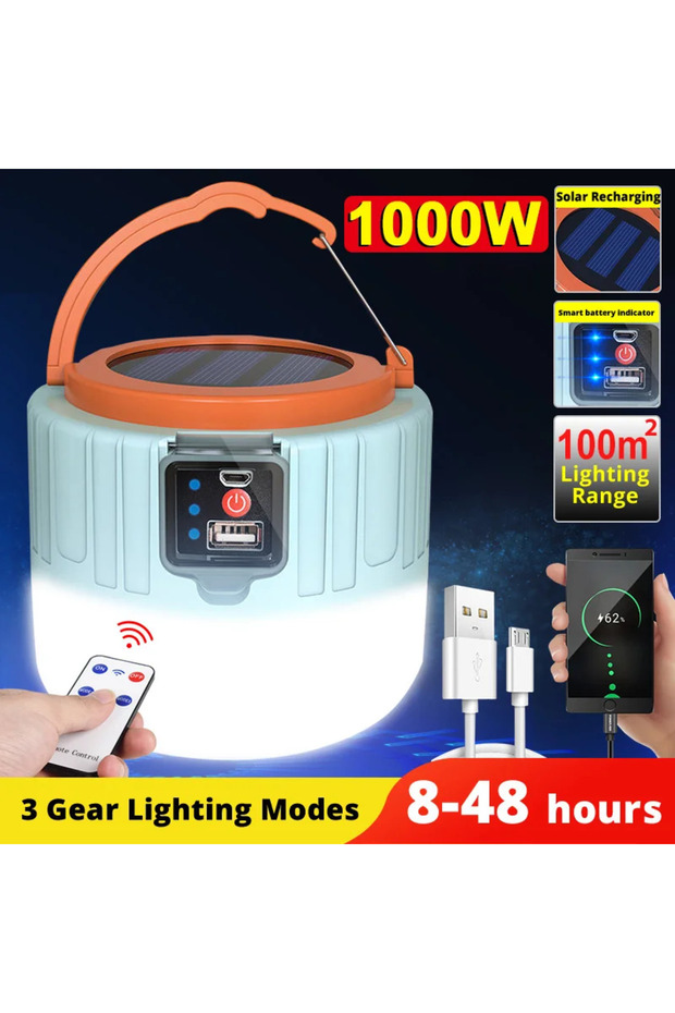 SolarCharge- Blue USB Rechargeable LED Bulb Lamp Solar Charge Lantern Portable Emergency