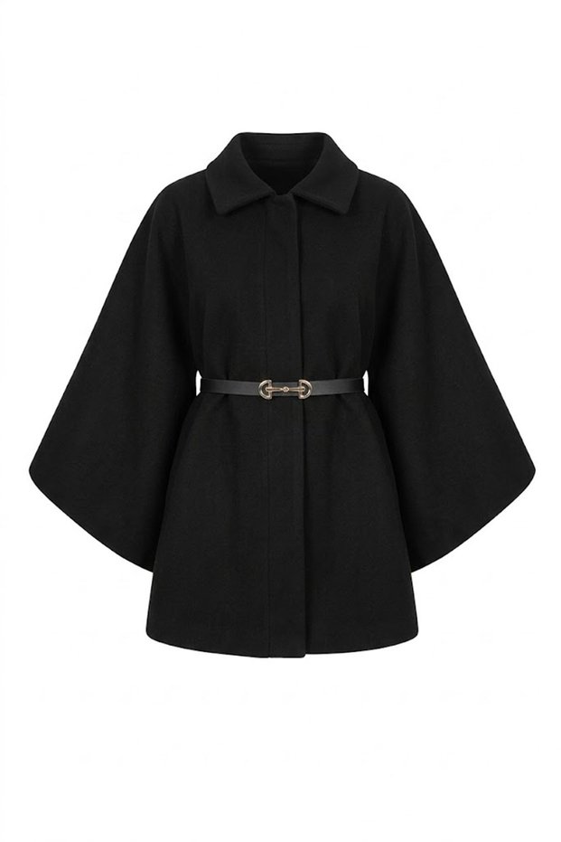 Belt Detail Poncho-Black Black