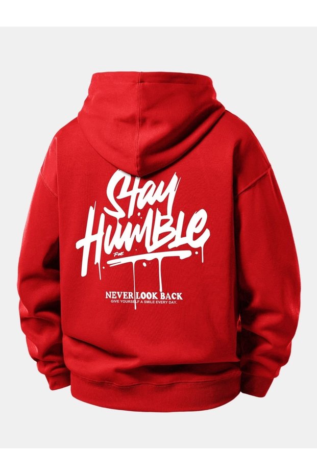 Stay Humble Printed Cotton 3 Thread Threaded Oversize Sweatshirt